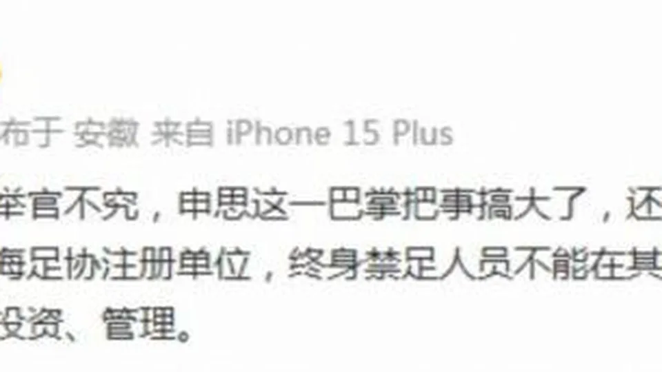 朱艺：幸运星为足协注册单位，终身禁足人员不能担任任何职务