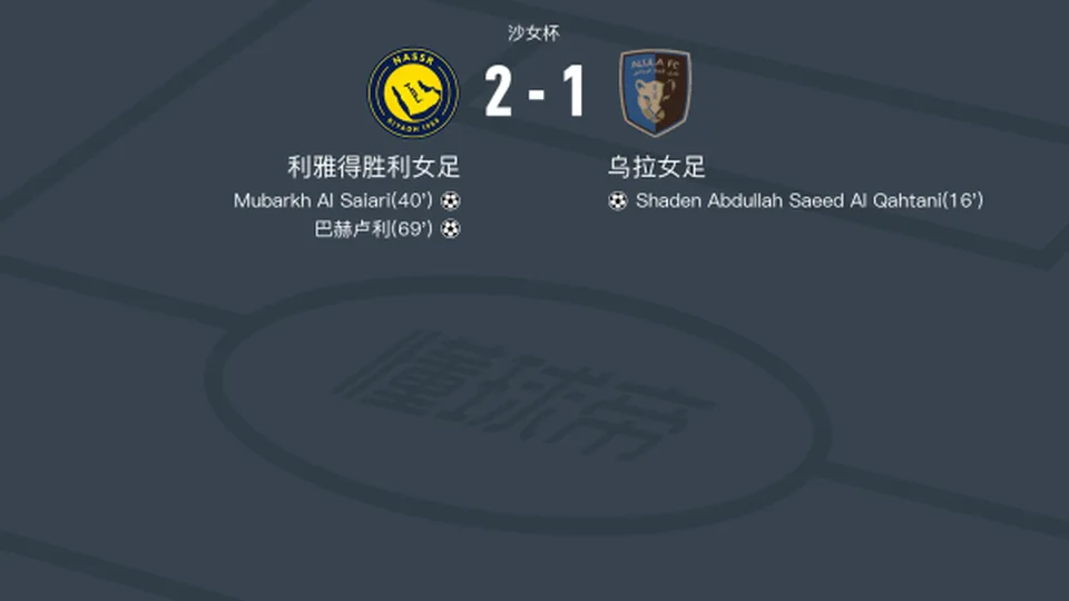 利雅得胜利女足2-1逆转乌拉女足，巴赫卢利破门，Mubarkh Al Saiari建功