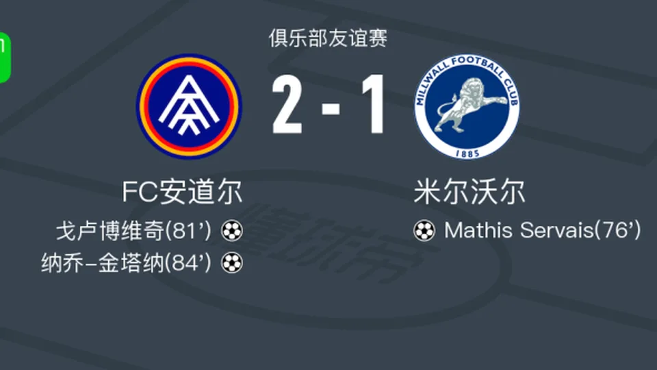 FC安道尔2-1逆转米尔沃尔，纳乔-金塔纳建功，戈卢博维奇破门
