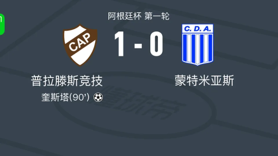 普拉滕斯竞技1-0蒙特米亚斯，奎斯塔绝杀
