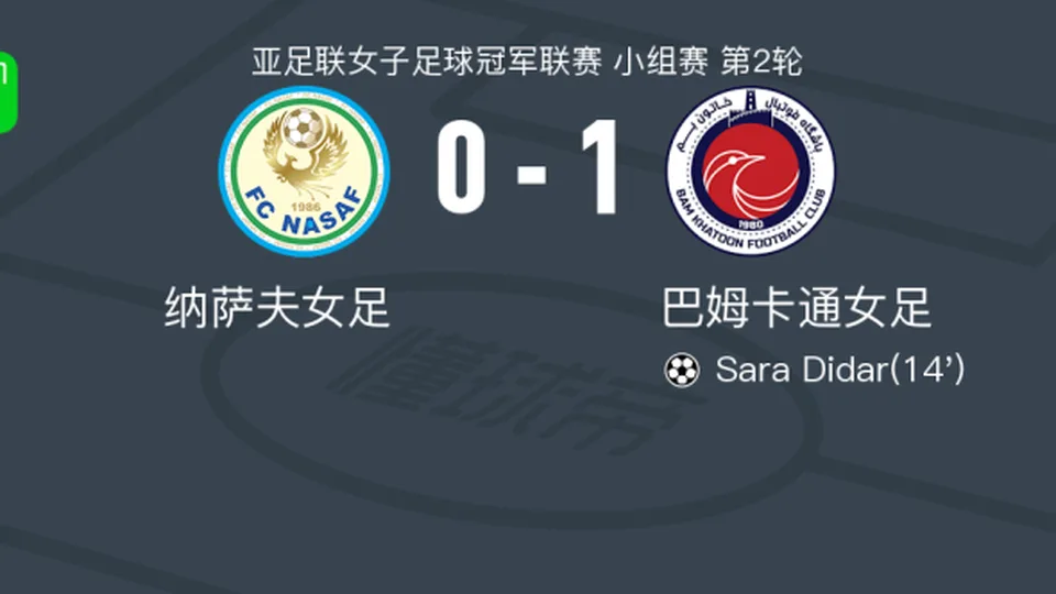 巴姆卡通女足1-0纳萨夫女足，Sara Didar一锤定音