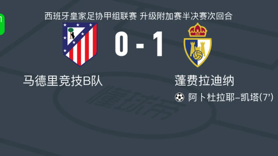 蓬费拉迪纳1-0马德里竞技B队，阿卜杜拉耶-凯塔一剑封喉