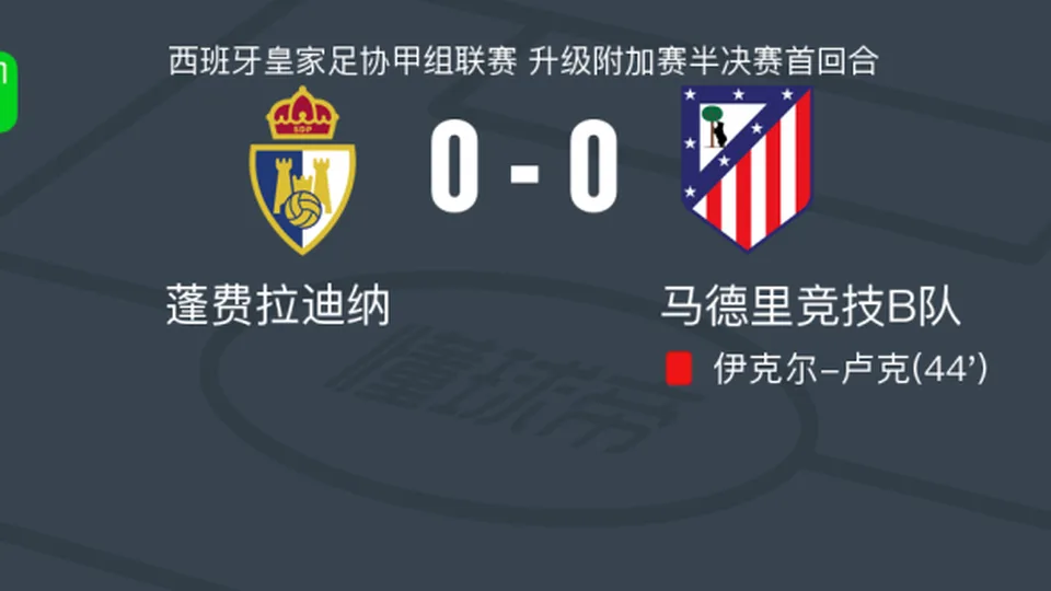 蓬费拉迪纳0-0马德里竞技B队，场面火爆，两队7人染黄