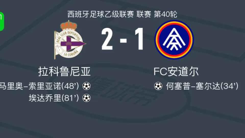 拉科鲁尼亚2-1逆转FC安道尔，埃达乔里、马里奥-索里亚诺破门